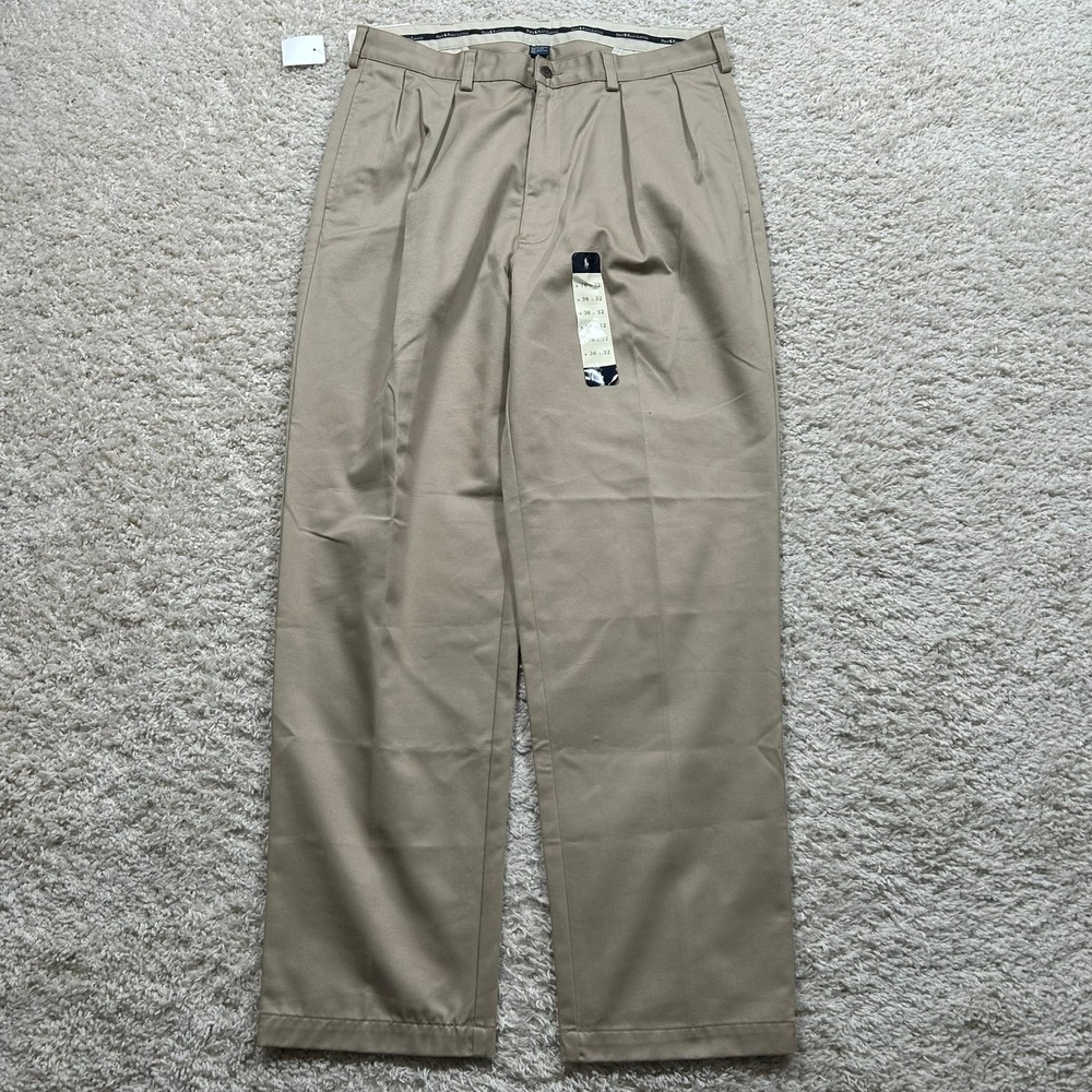 Polo Ralph Lauren Andrew Pant 36x32 Khaki Pleated Classic Fit Wrinkle-Free Chino